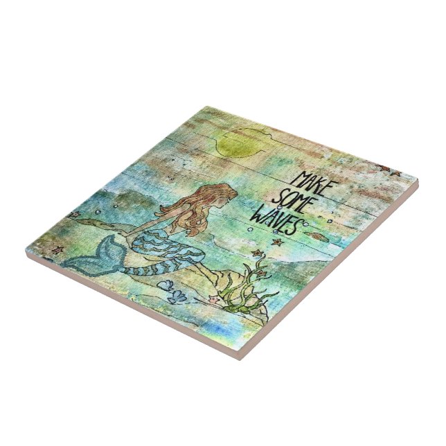 Hermosa Sirena Haz Olas Azulejo Cerámico (Lado)
