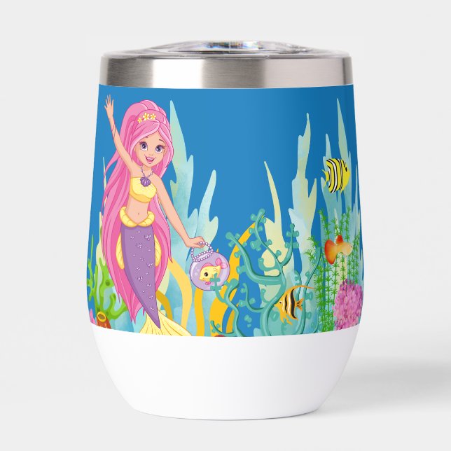 Hermosa sirena PINK PELO jugando en el mar (Frente)