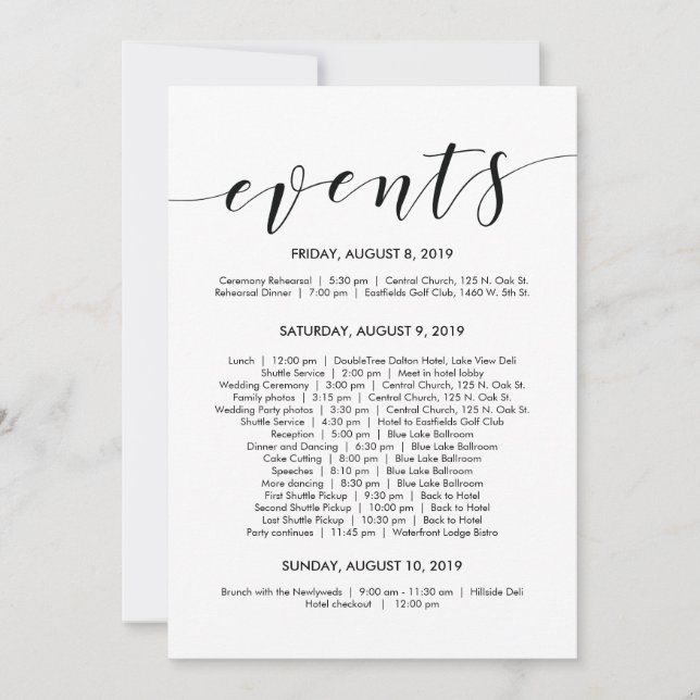 Hermosa tarjeta cronológica elegante de bodas/itin (Anverso)
