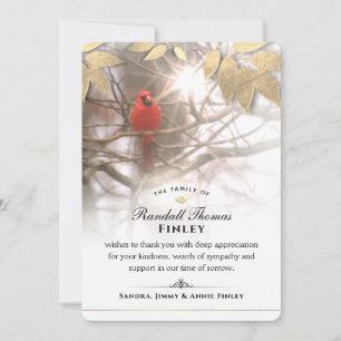Hermosa tarjeta de agradecimiento al cardenal 5x7
