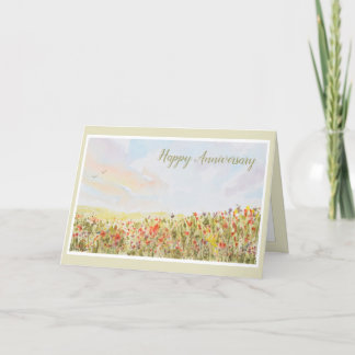 Hermosa tarjeta de aniversario de Floral Happy