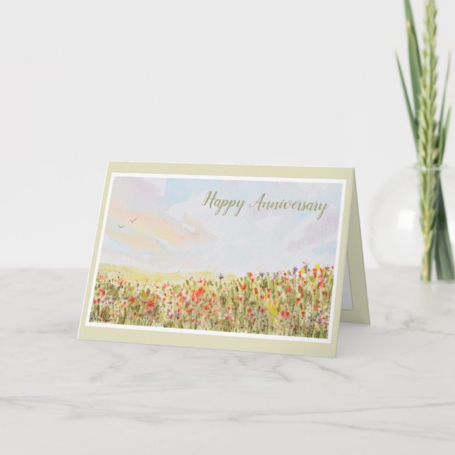 Hermosa tarjeta de aniversario de Floral Happy (Anverso)
