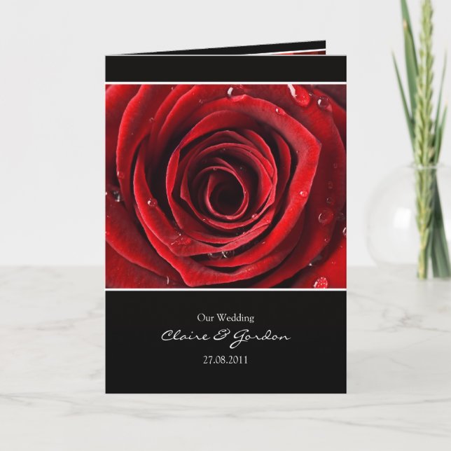 Hermosa tarjeta de Boda rosa rojo invitada - negro (Anverso)