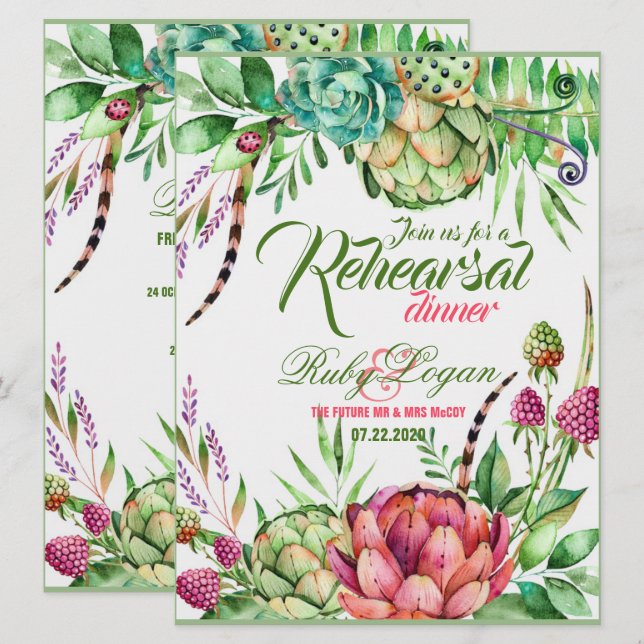 Hermosa tarjeta de cena de Boda para el  (Anverso / Reverso)