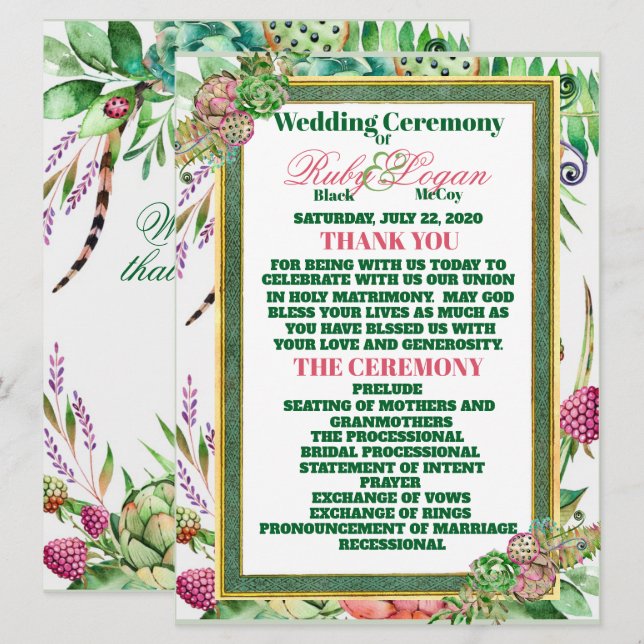 Hermosa tarjeta de ceremonias Boda de éxitos (Anverso / Reverso)