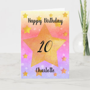 Hermosa tarjeta de cumpleaños 10 Stars de acuarela