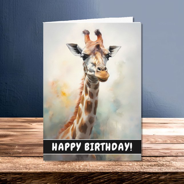 Hermosa tarjeta de cumpleaños con retrato de jiraf (Subido por el creador)