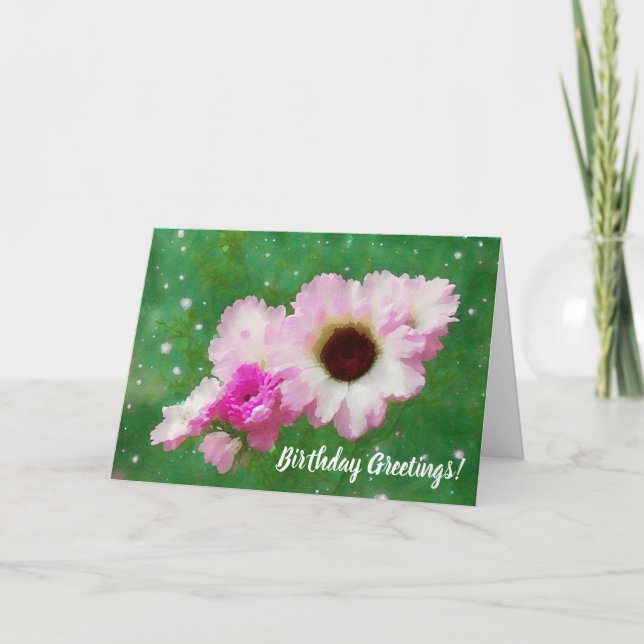 Hermosa tarjeta de cumpleaños de flores rosadas de (Anverso)