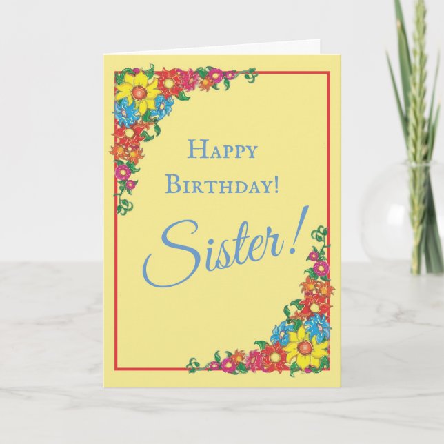Hermosa tarjeta de cumpleaños de Hermana Floral (Anverso)