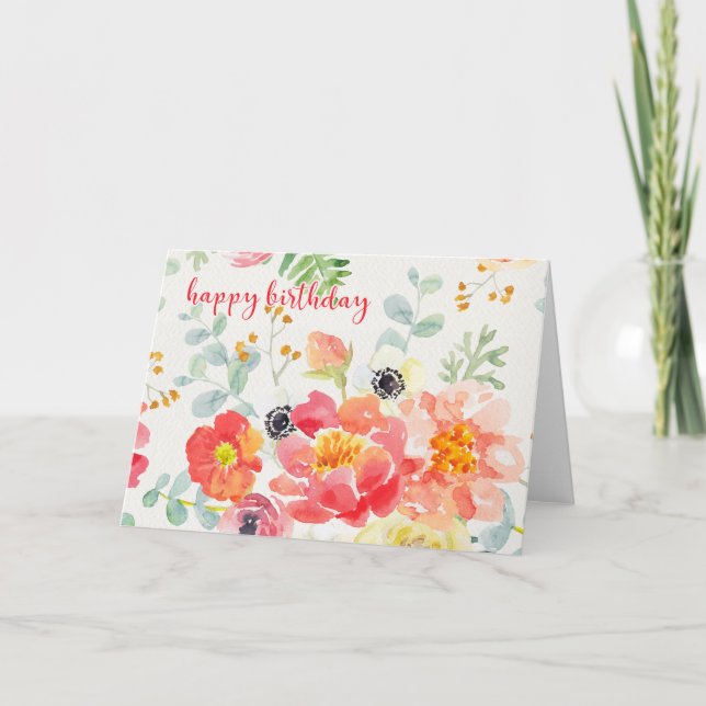 Hermosa tarjeta de cumpleaños de las flores de acu (Anverso)
