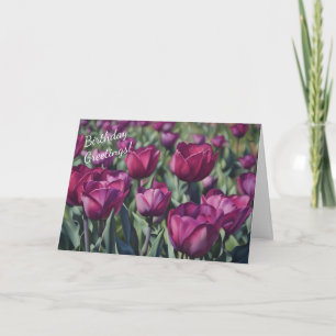 Hermosa tarjeta de cumpleaños de las flores morada