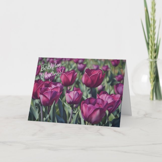 Hermosa tarjeta de cumpleaños de las flores morada (Anverso)