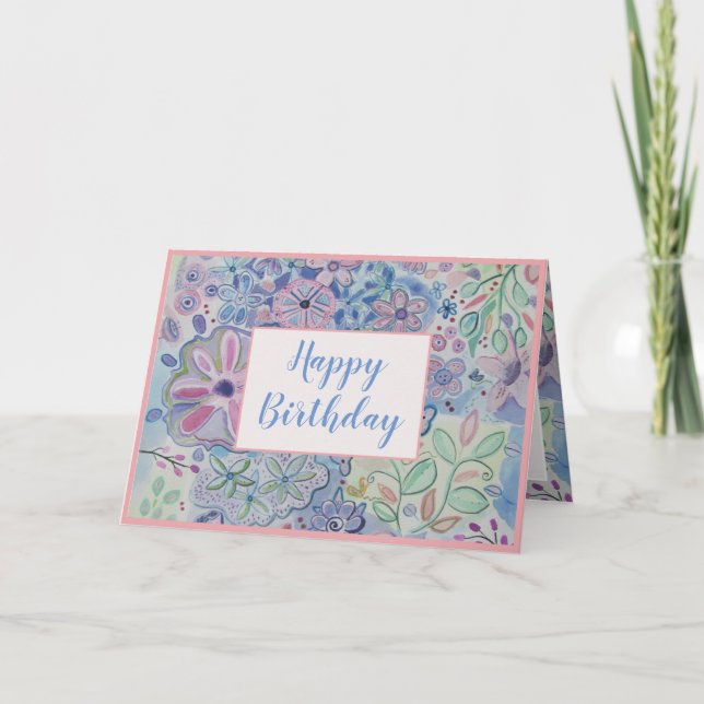 Hermosa tarjeta de cumpleaños Floral Happy (Anverso)