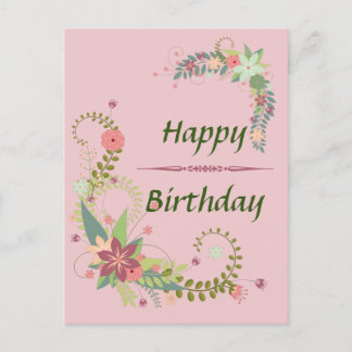 Hermosa Tarjeta de Cumpleaños Floral Rosa Verde