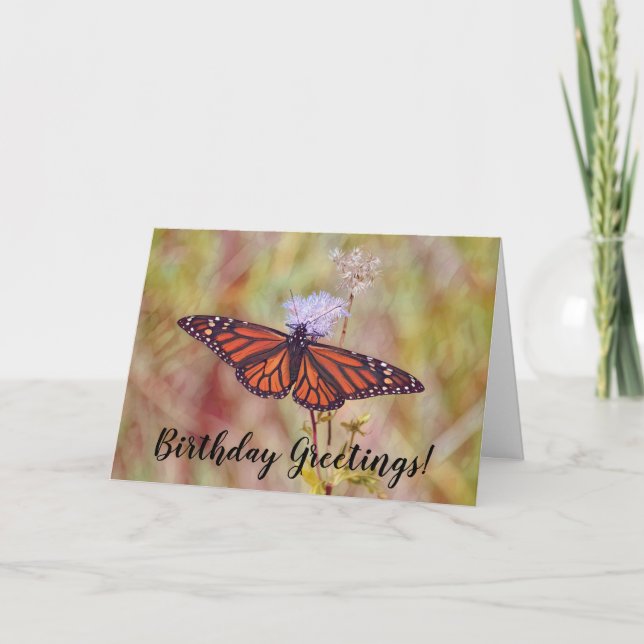 Hermosa tarjeta de cumpleaños monarca mariposa (Anverso)