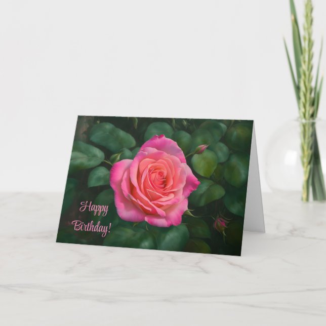 Hermosa tarjeta de cumpleaños rosa rosa (Anverso)
