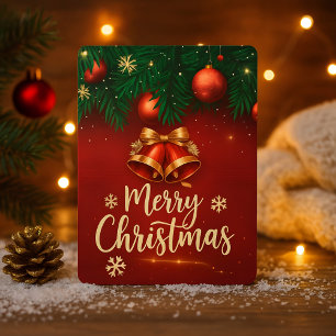 Hermosa tarjeta de deseo navideño de oro rojo