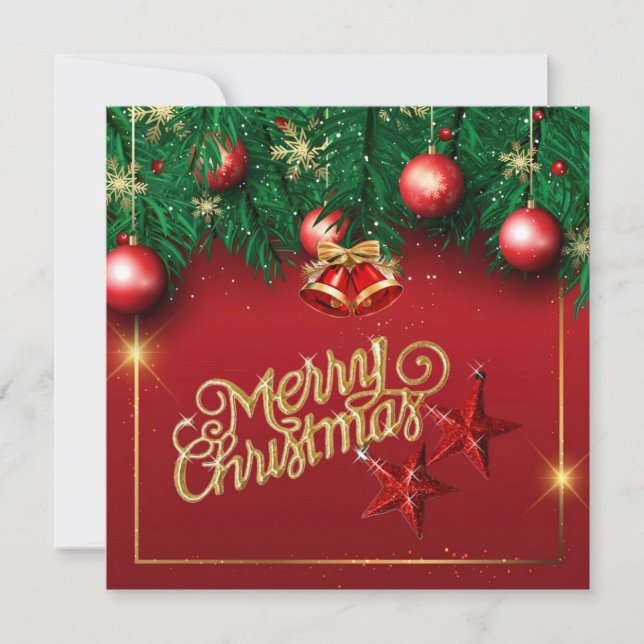 Hermosa tarjeta de deseo navideño de oro rojo (Anverso)