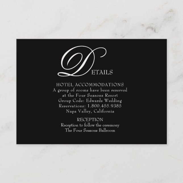 Hermosa tarjeta de detalles de Boda Flourish (Anverso)