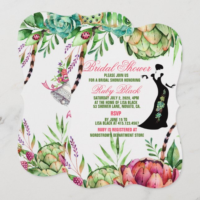 Hermosa tarjeta de ducha de Boda para novias (Anverso / Reverso)