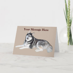 Hermosa tarjeta de felicitación Husky Siberiana