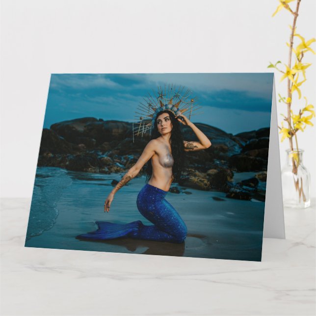 hermosa tarjeta de felicitación plegada de sirena  (flor amarilla)