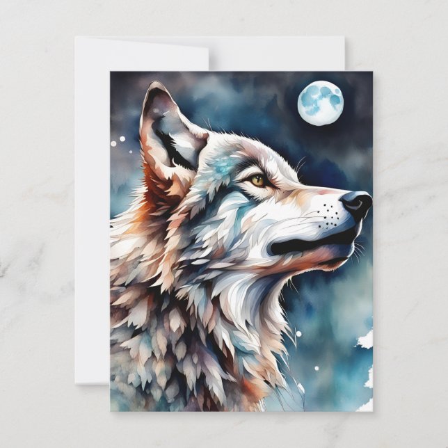 Hermosa tarjeta de felicitación Watercolor Wolf (Anverso)