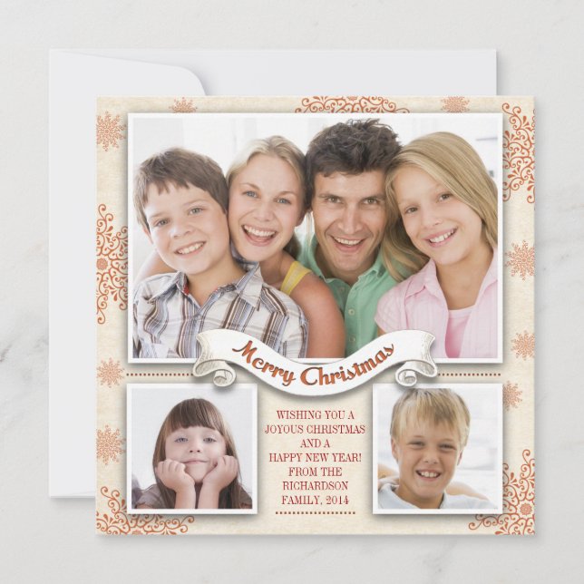 hermosa tarjeta de fotos de 3 alegres navidades (Anverso)