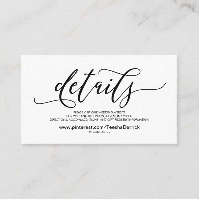 Hermosa tarjeta de gabinete de detalles del sitio  (Anverso)