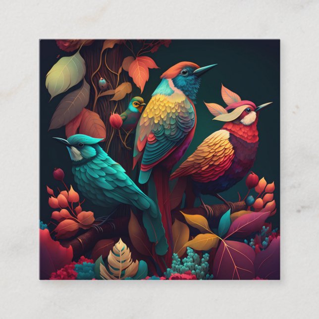 Hermosa tarjeta de inscripción para aves coloridas (Anverso)