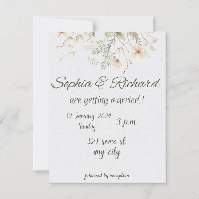 Hermosa tarjeta de invitación a boda (Anverso)