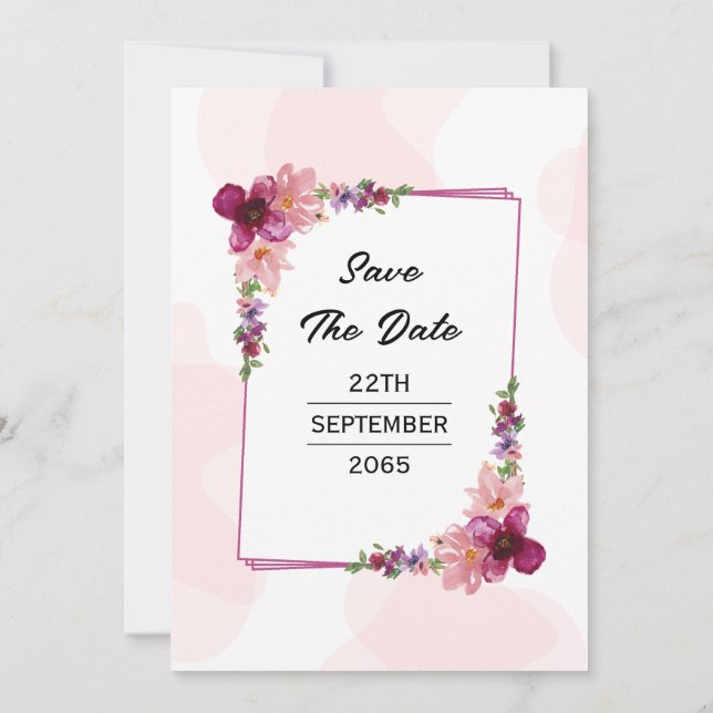 Hermosa tarjeta de invitación a boda floral y dulc (Reverso)