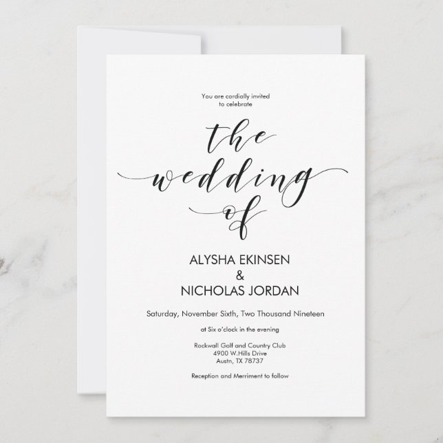 Hermosa tarjeta de invitación a la boda elegante (Anverso)