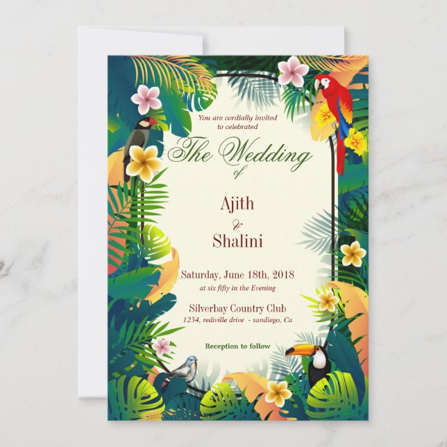 Hermosa tarjeta de invitación para aves forestales (Anverso)