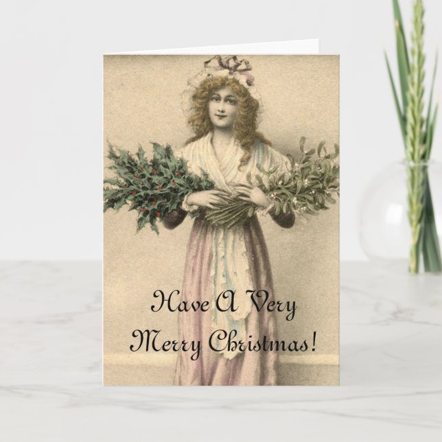 Hermosa tarjeta de Navidad vintage de ángel (Anverso)