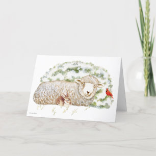 Hermosa tarjeta de Navidades de ovejas y conejitos