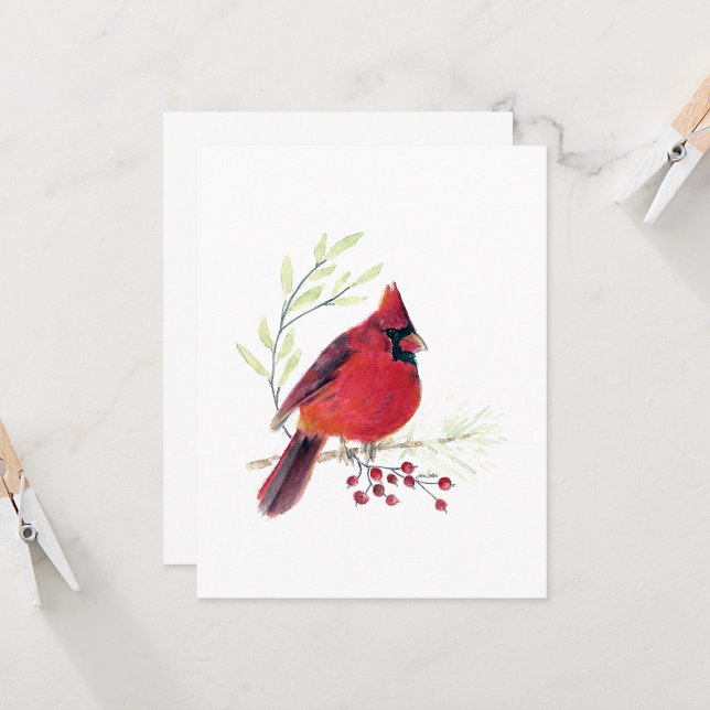 Hermosa tarjeta de notas del cardenal rojo (Beautiful Red Cardinal Watercolor Colored Pencil Blank Note Cards from Jenn Steffen Art)