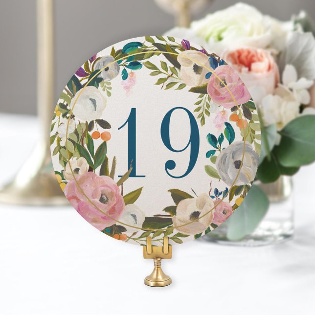 Hermosa tarjeta de número de mesa de circulo flora (Subido por el creador)