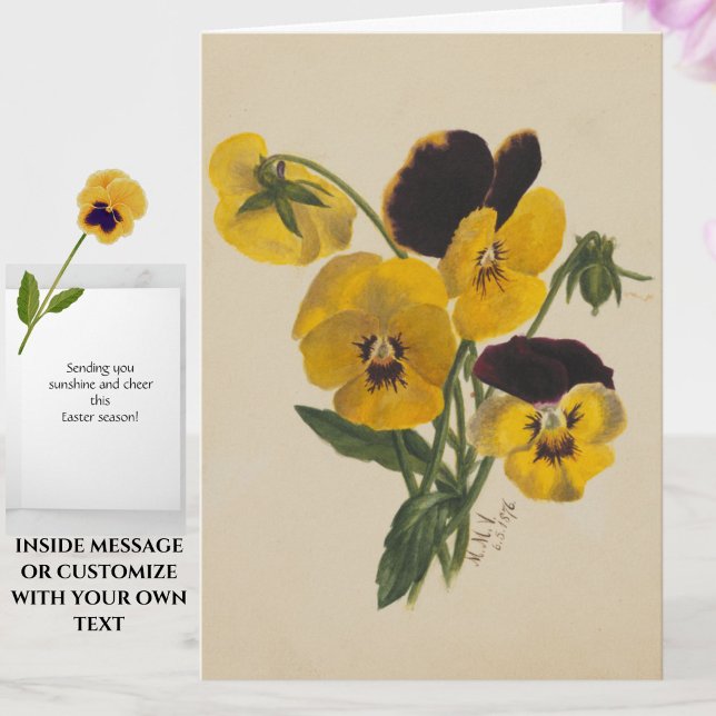 Hermosa tarjeta de paneles amarillos de Pascua Vin (Vintage pansy flowers for Easter, or customize inside message for any occasion.)