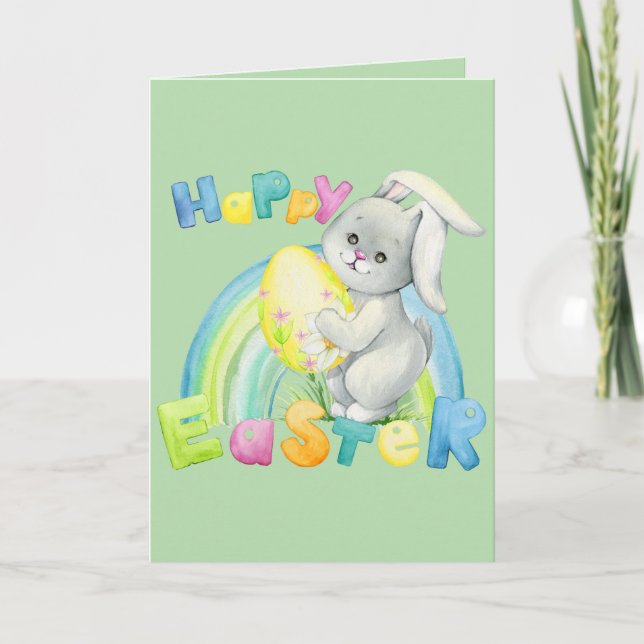 Hermosa tarjeta de Pascua con adorables animales b (Anverso)