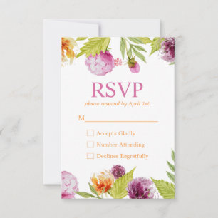 Hermosa tarjeta de respuesta RSVP de Flores de Agu