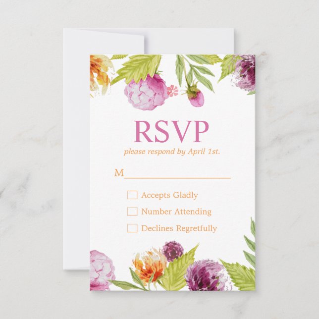 Hermosa tarjeta de respuesta RSVP de Flores de Agu (Anverso)