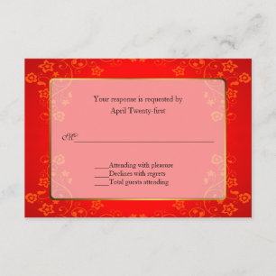 Hermosa tarjeta de respuesta RSVP de la boda roja