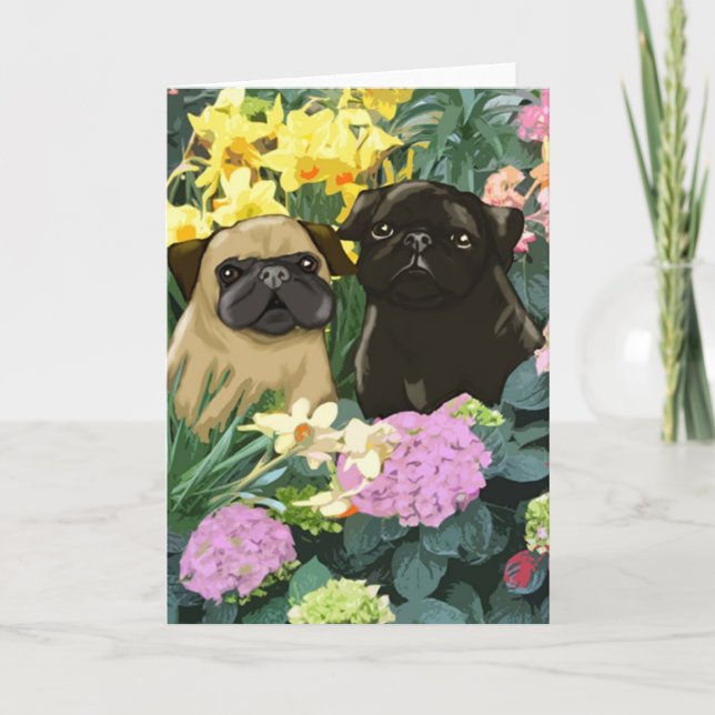 Hermosa tarjeta de saludo Spring Puggies (Anverso)