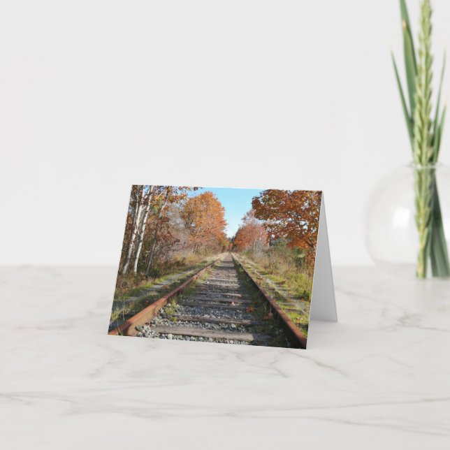 Hermosa tarjeta en blanco de vías del tren otoño (Anverso)