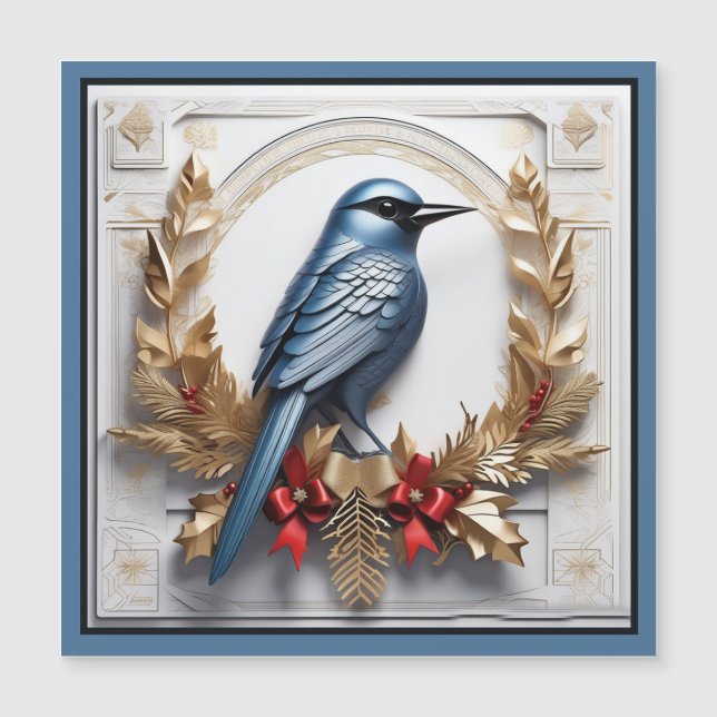 Hermosa tarjeta magnética de Navidades Blue Bird (Anverso)