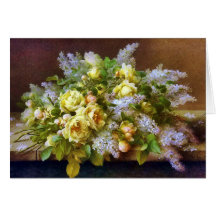 Hermosa tarjeta pintada de rosas amarillas y ladri