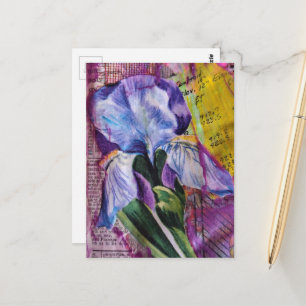 Hermosa tarjeta postal de collage de flor Iris en