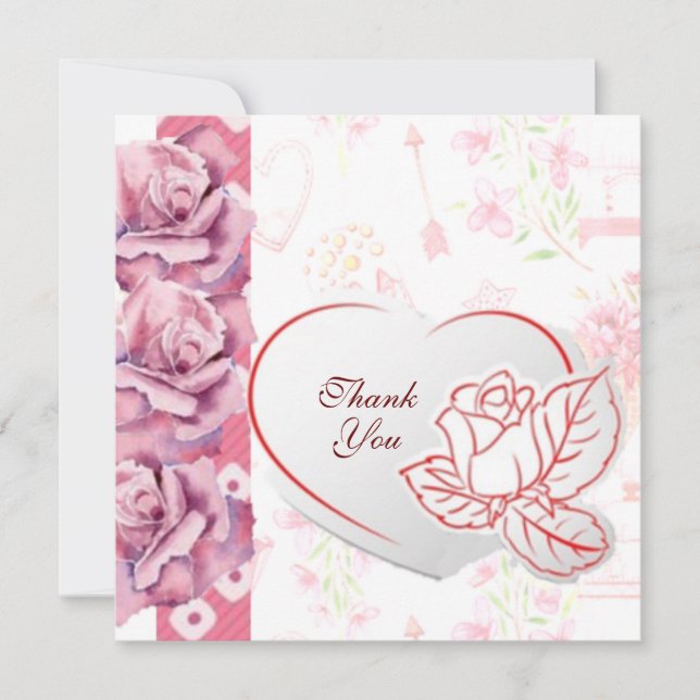 Hermosa tarjeta rosa de agradecimiento a scrapbook (Anverso)