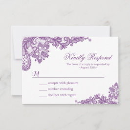 Hermosa tarjeta RSVP de boda de encaje de lavanda 